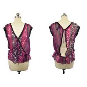 Guess Womens Y2K Chiffon Black Purple Open Back Blouse Top Small